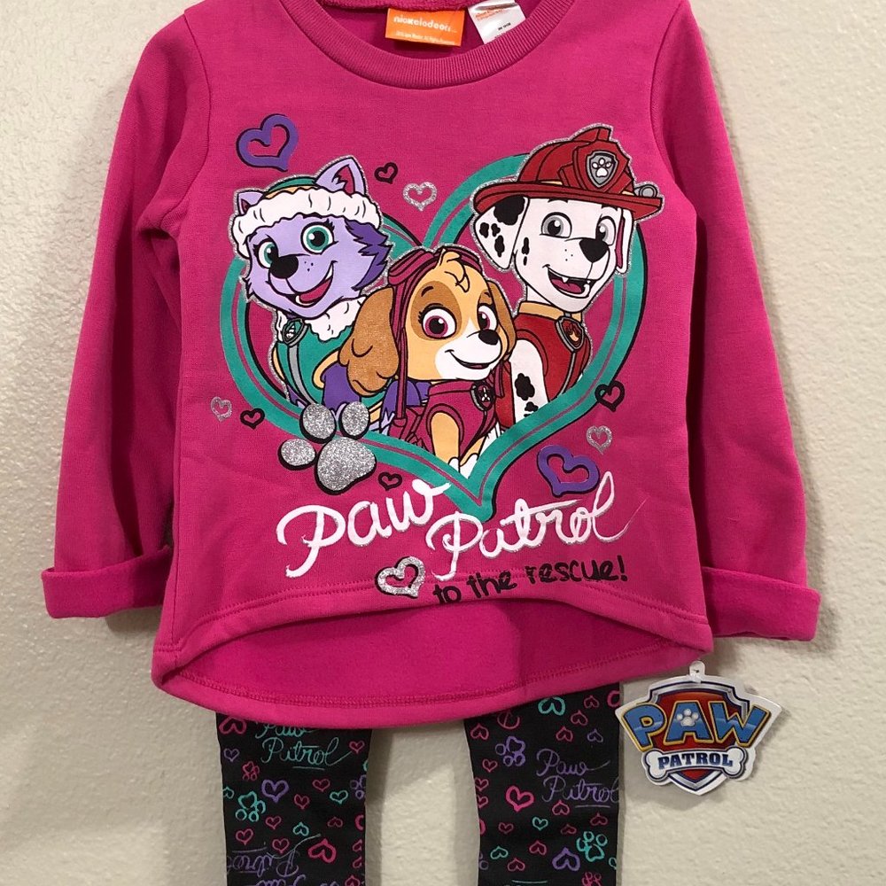 PAW PATROL 2 Piece Set Fleece Lined Top Leggings Toddler Size 4T